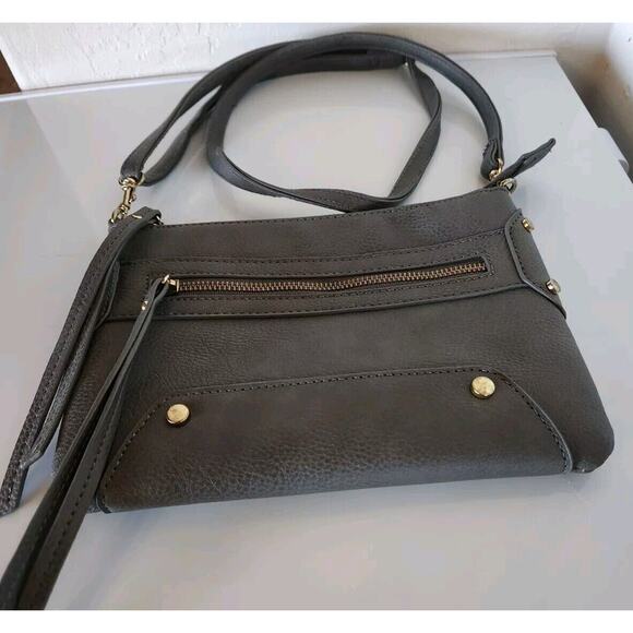 small GREY Crossbody Messenger Bag faux LEATHER purse 7x9 Gold ORGANIZER P40 - Picture 6 of 6
